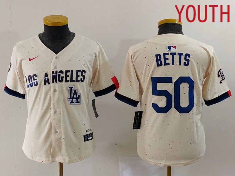 Youth Los Angeles Dodgers #50 Betts Cream Fashion Nike Game MLB Jersey style 7034